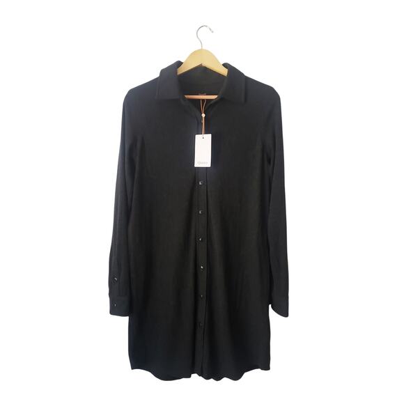 Quince Stretch Sweater Fleece Mini Shirt Dress Black Size Small - Picture 1 of 10
